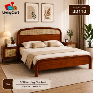 LivingCraft BD110 Premium Wooden King Size Bed 6 Feet × 7 Feet