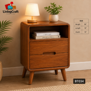BT034 Wooden Bedside Table with 2 Drawers and Open Shelf | LivingCraft Furniture